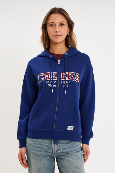 Sweat zipp&eacute; &agrave; capuche bleu fonc&eacute; femme