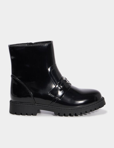 Boots vernies crant&eacute;es d&eacute;tails bijoux noir fille