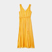 Robe longue fluide col détail bijou jaune foncé femme