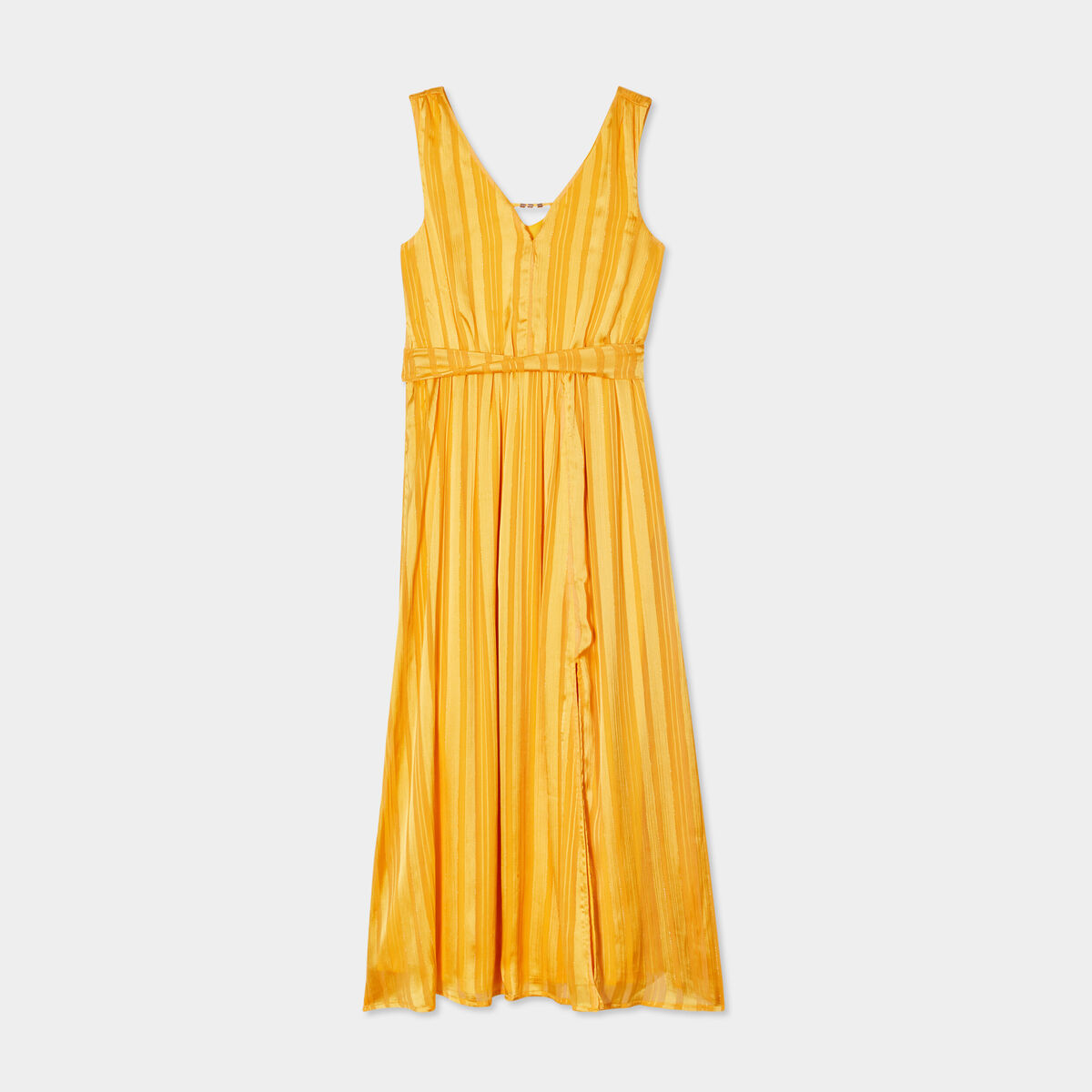 Robe longue fluide col détail bijou jaune foncé femme
