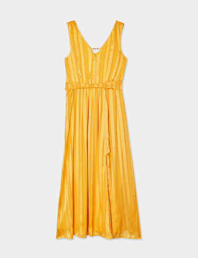Robe longue fluide col détail bijou jaune foncé femme