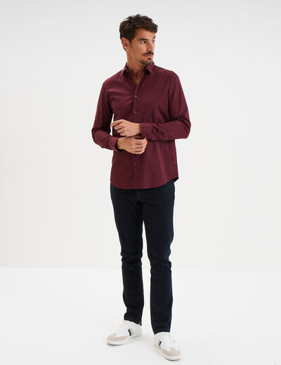 Chemise effet stretch manches longues violet foncé homme