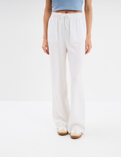 Pantalon large mélange lin blanc femme