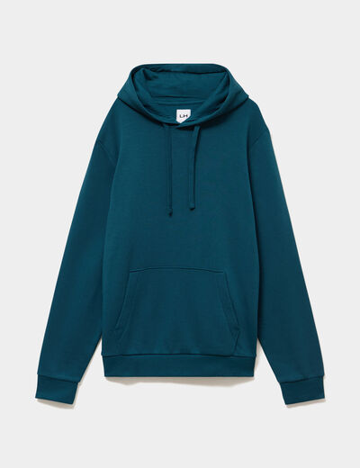 Sweat molleton &agrave; capuche hoodie bleu canard homme