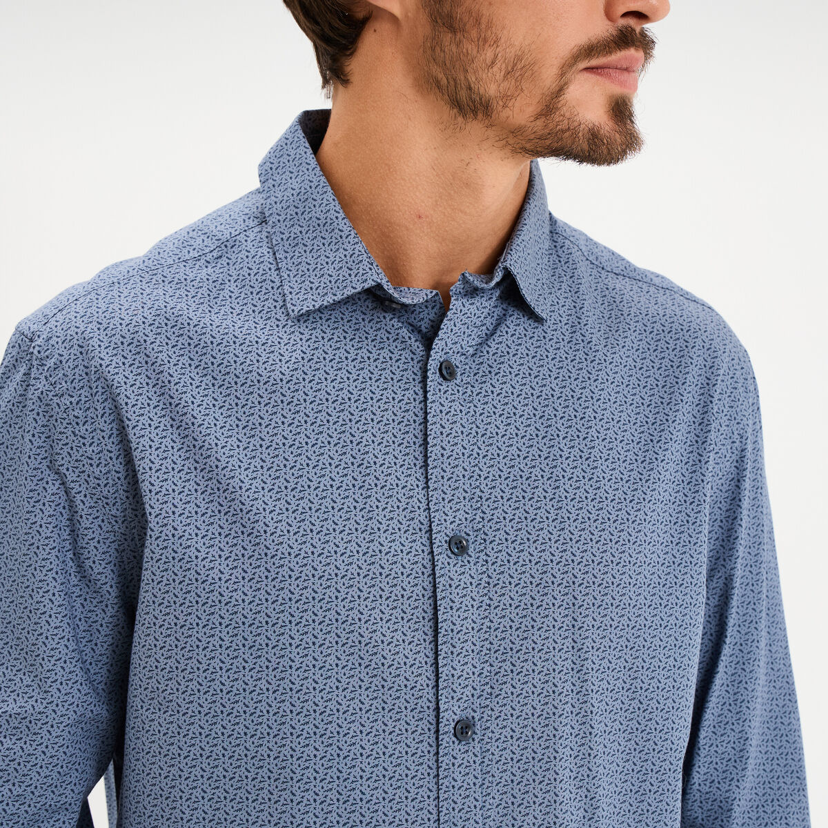 Chemise droite imprim&eacute;e manches longues blanc homme