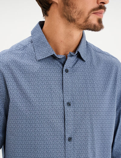 Chemise droite imprim&eacute;e manches longues blanc homme