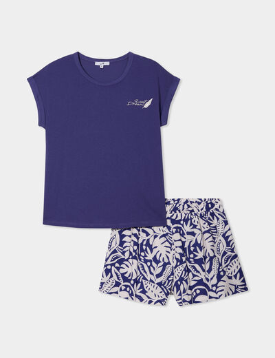 Ensemble pyjama short et t-shirt bleu femme