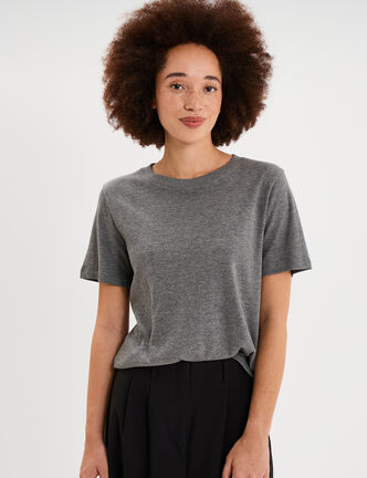T-shirt manches courtes col rond coton gris femme
