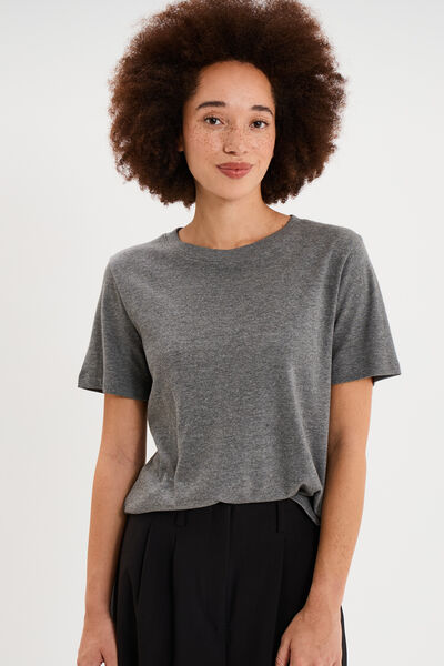 T-shirt manches courtes col rond coton gris femme