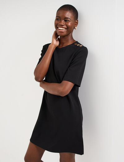 Robe droite cr&ecirc;pe manches courtes noir femme