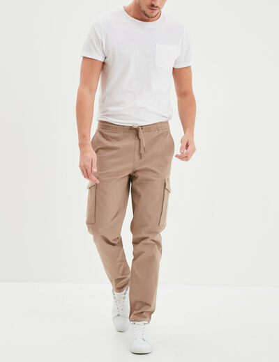 Pantalon cargo en coton taupe homme