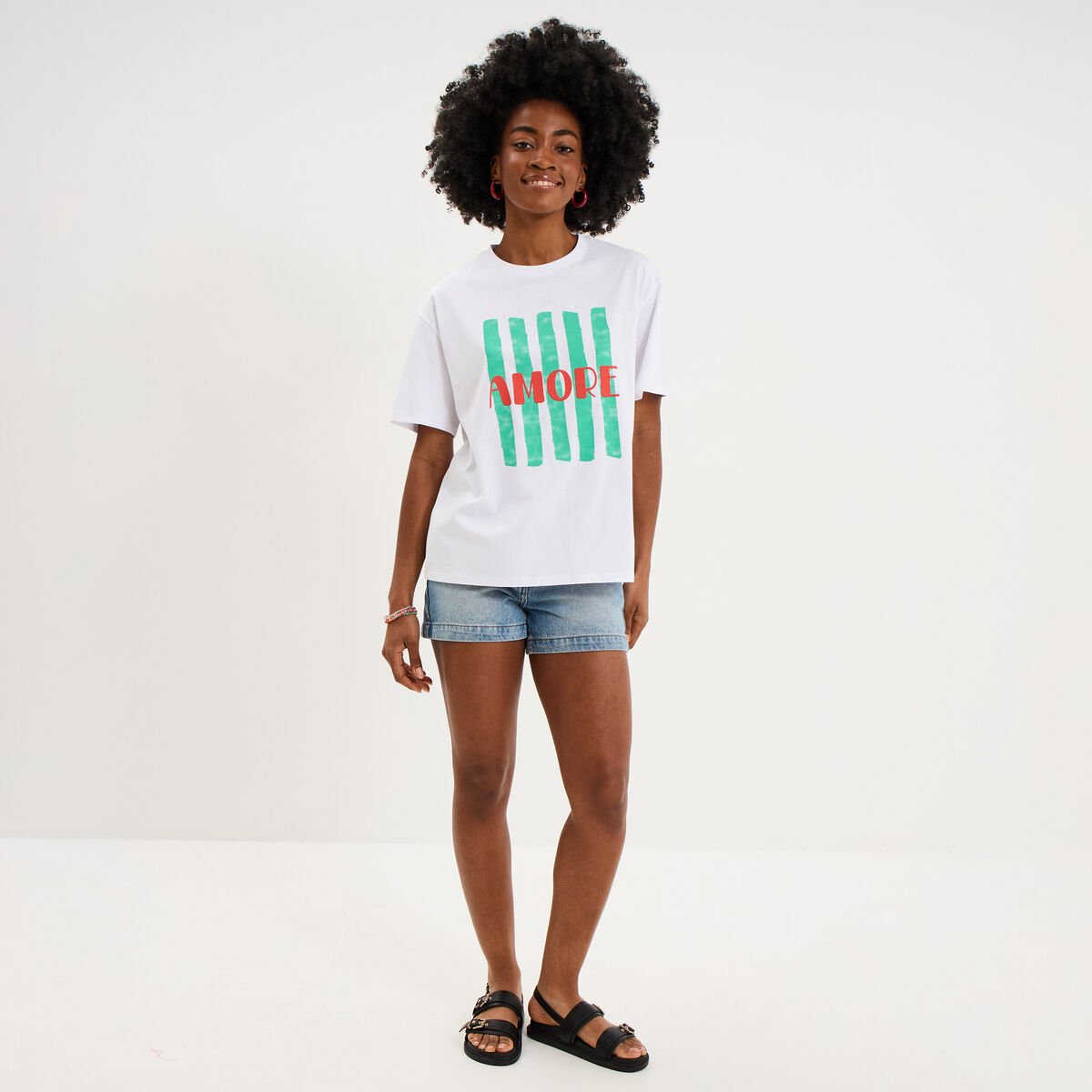 T-shirt droit manches courtes coton blanc femme