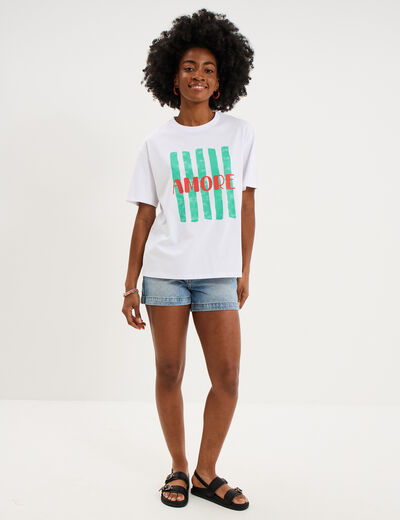 T-shirt droit manches courtes coton blanc femme