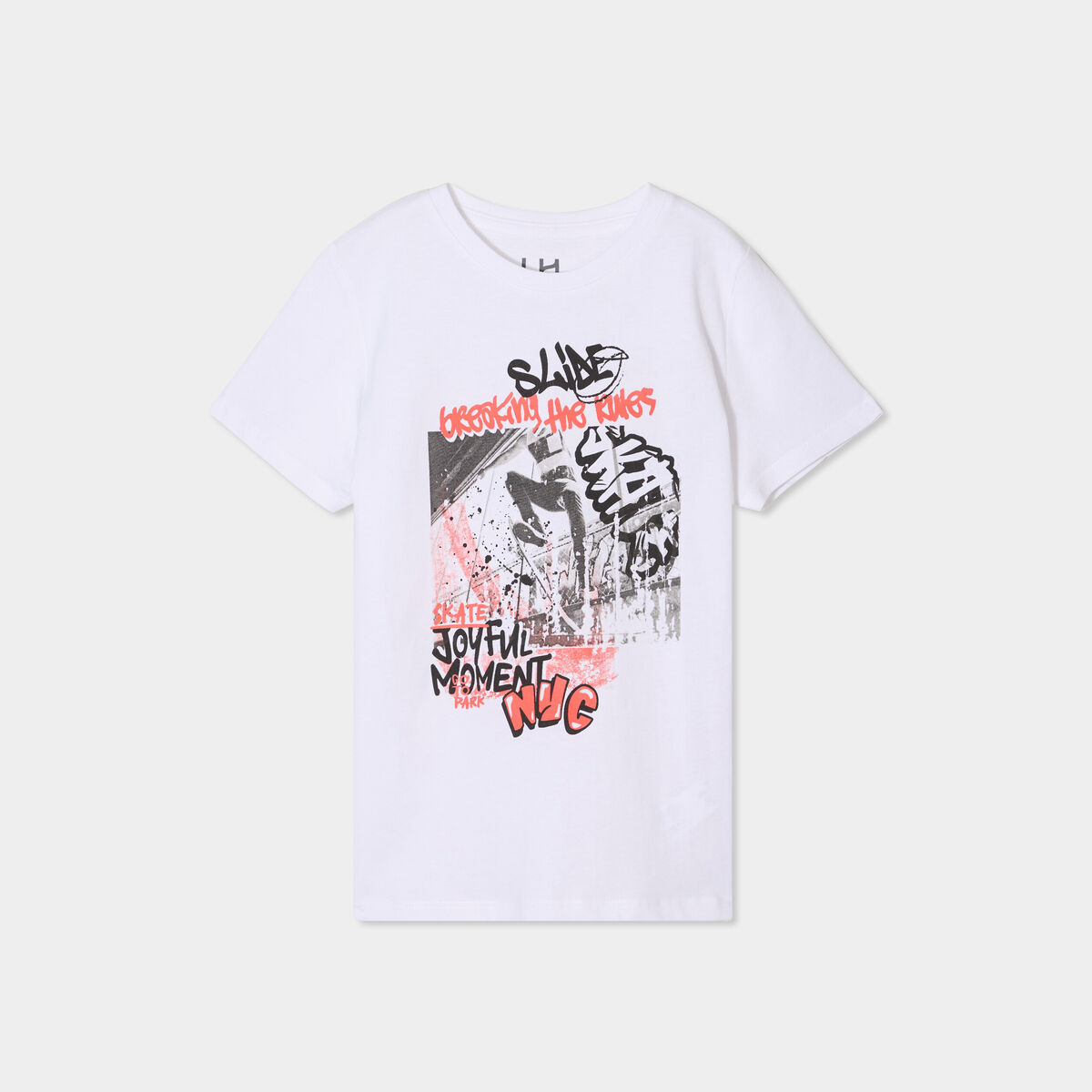 T-shirt col rond manches courtes coton blanc gar&ccedil;on