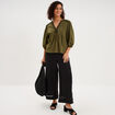 Blouse col tunisien brod&eacute; coton vert kaki femme