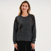 Pull &agrave; paillettes gris fonc&eacute; femme