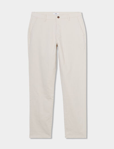 Pantalon chino droit stretch retroussé beige homme