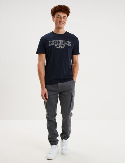 Pantalon cargo slim stretch vert fonc&eacute; homme