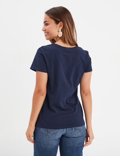T-shirt ajusté col rond coton Creeks bleu marine femme
