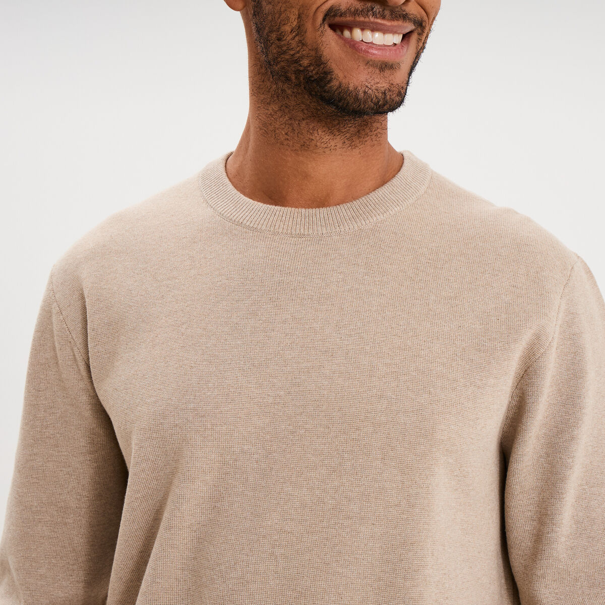 Pull col rond manches longues sable homme