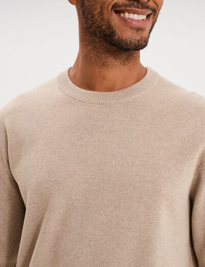 Pull col rond manches longues sable homme