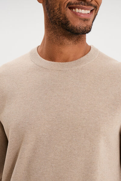 Pull col rond manches longues sable homme
