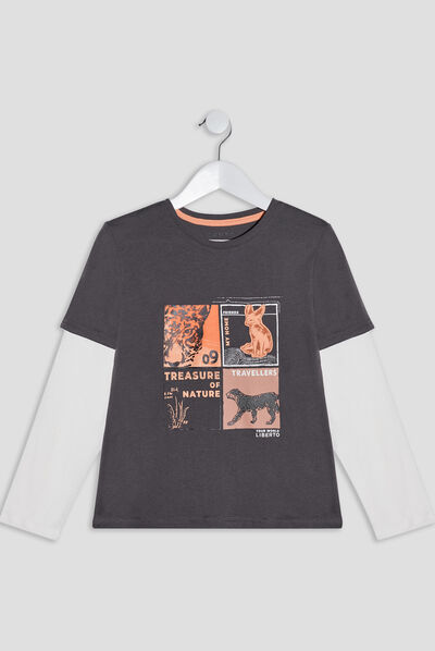 T-shirt manches longues gris foncé garçon