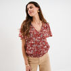 Blouse col en V taille élastiquée terracotta femme