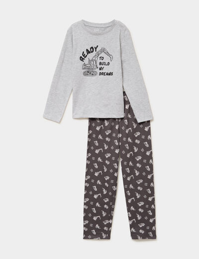 Ensemble pyjama pantalon t-shirt coton gris clair gar&ccedil;on