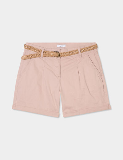 Short chino ceinture tressée rose poudrée femme