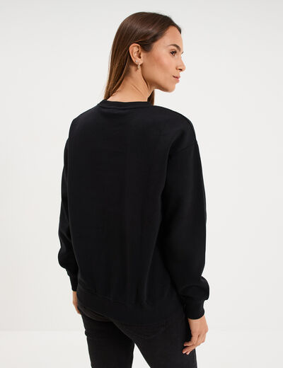 Sweat col rond manches longues noir femme