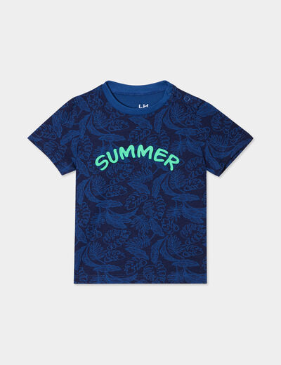 T-shirt col rond manches courtes coton bleu marine bébé garçon