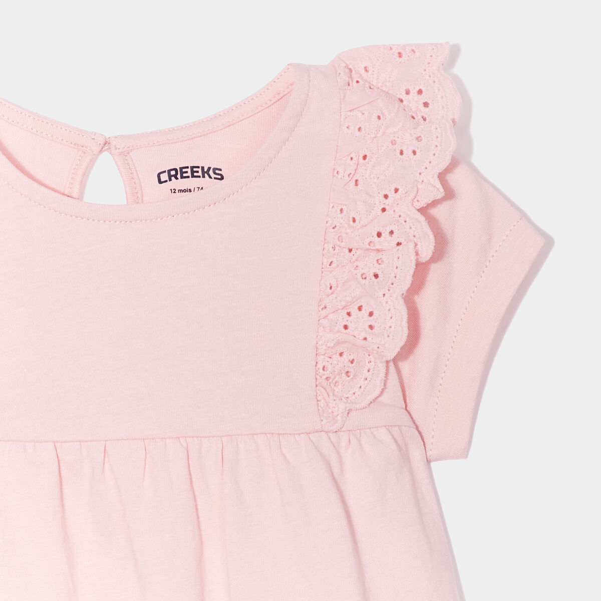 T-shirt volants broderie anglaise coton rose clair bébé fille
