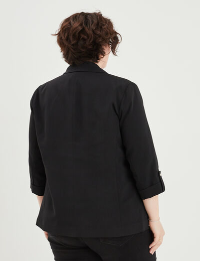 Veste droite manches 3/4 à revers noir femme grande taille