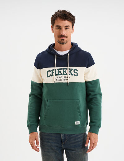 Sweat hoodie manches longues à capuche vert canard homme