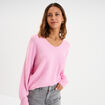 Pull col en V manches longues rose femme
