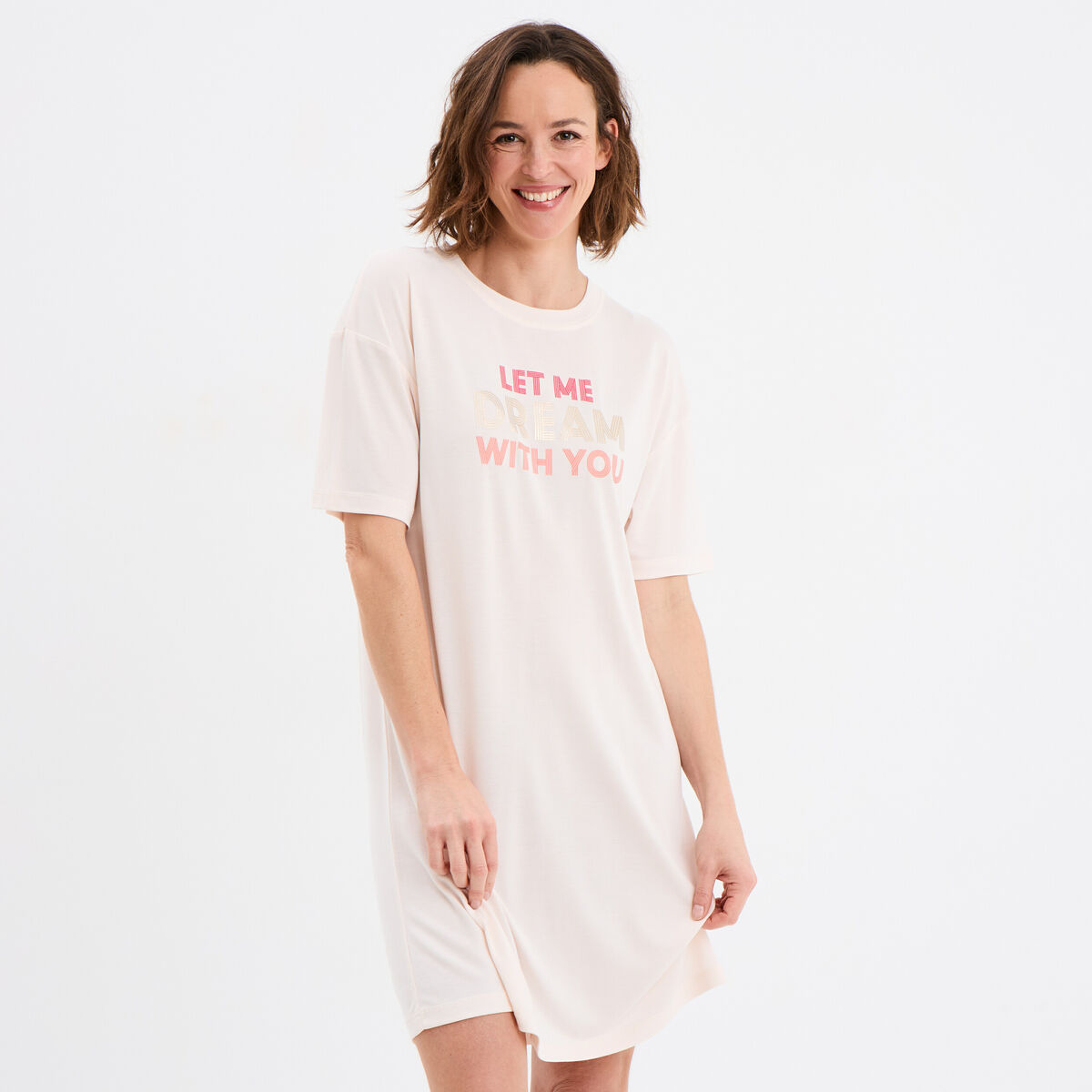 Chemise de nuit manches courtes vieux rose femme