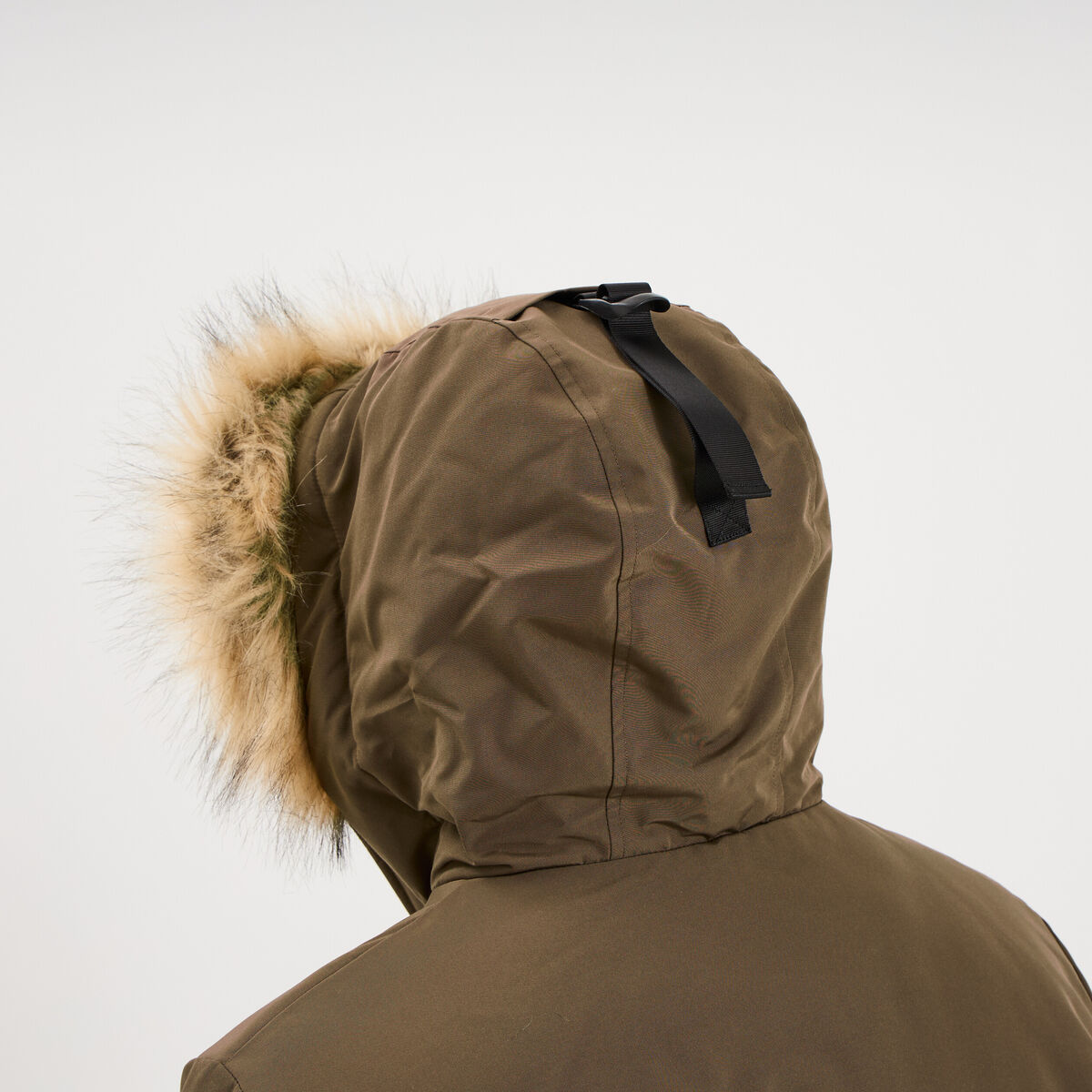 Parka &agrave; capuche fausse fourrure vert kaki homme