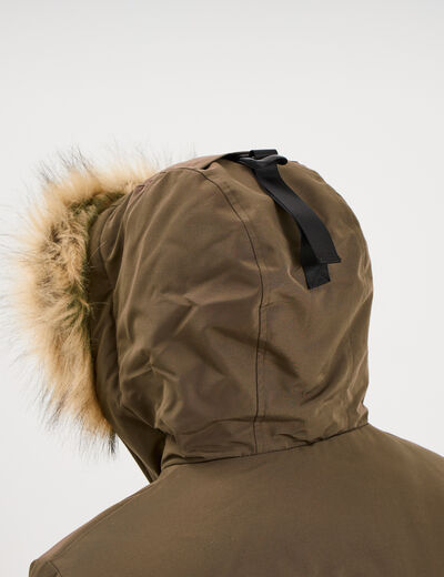 Parka &agrave; capuche fausse fourrure vert kaki homme