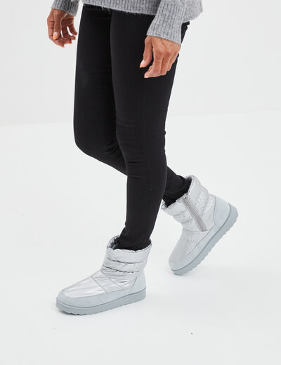 Bottines matelassées doublées gris argent femme