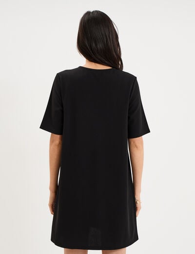 Robe courte col en V manches courtes noir femme