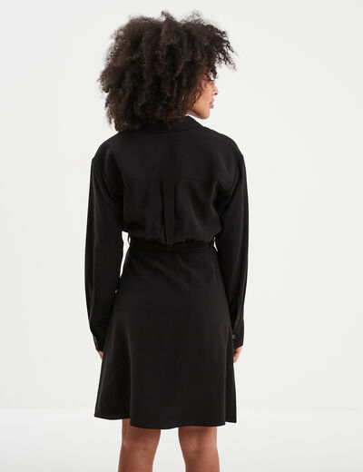 Robe chemise ceinturée noir femme