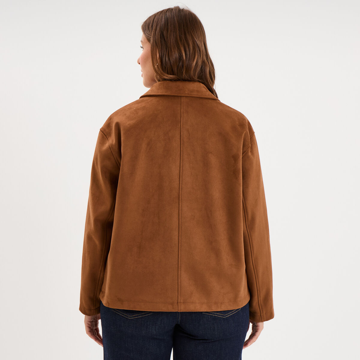 Veste effet su&eacute;dine boutonn&eacute;e marron clair femme grande taille