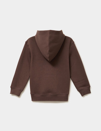 Sweat hoodie 1 poche capuche marron fonc&eacute; gar&ccedil;on