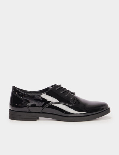 Derbies vernies &agrave; lacets noir femme