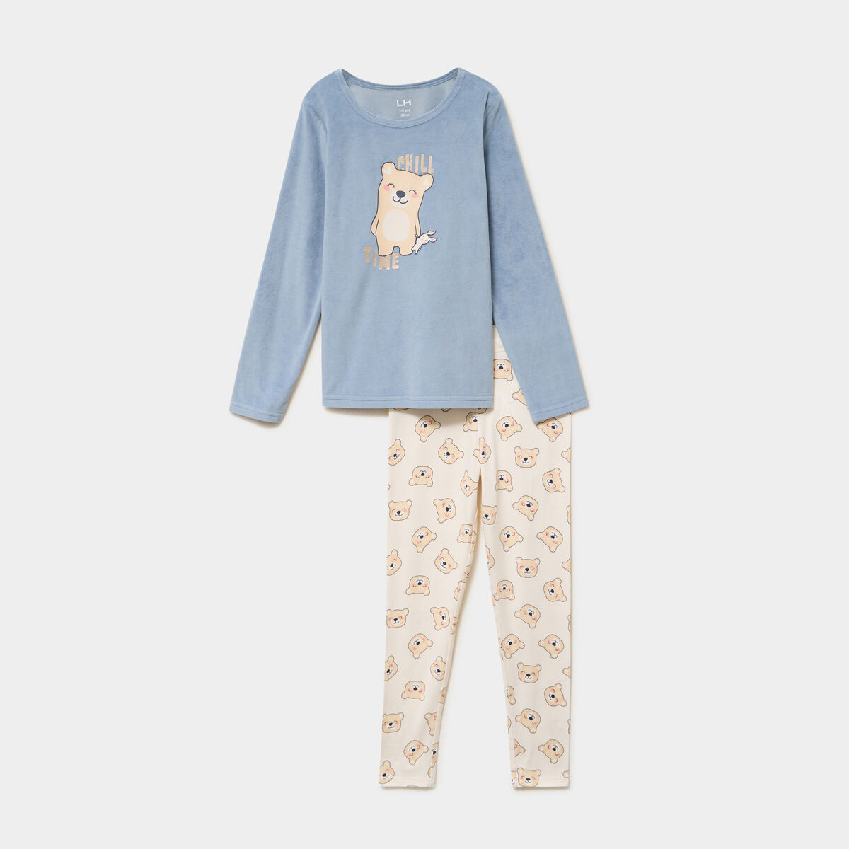 Ensemble pyjama t-shirt effet velours bleu fille