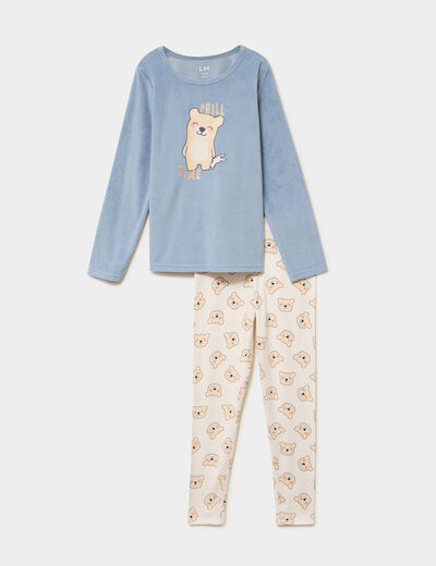 Ensemble pyjama t-shirt effet velours bleu fille