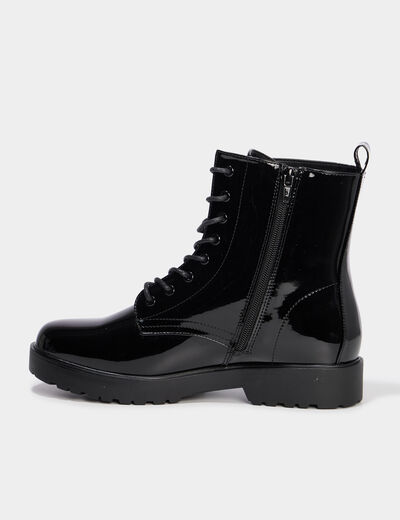 Boots vernies à lacets talons 2 cm noir femme
