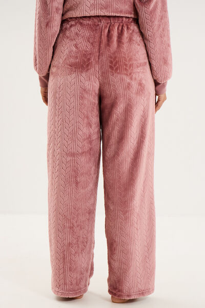 Pantalon effet polaire d&eacute;tails torsades rose framboise femme