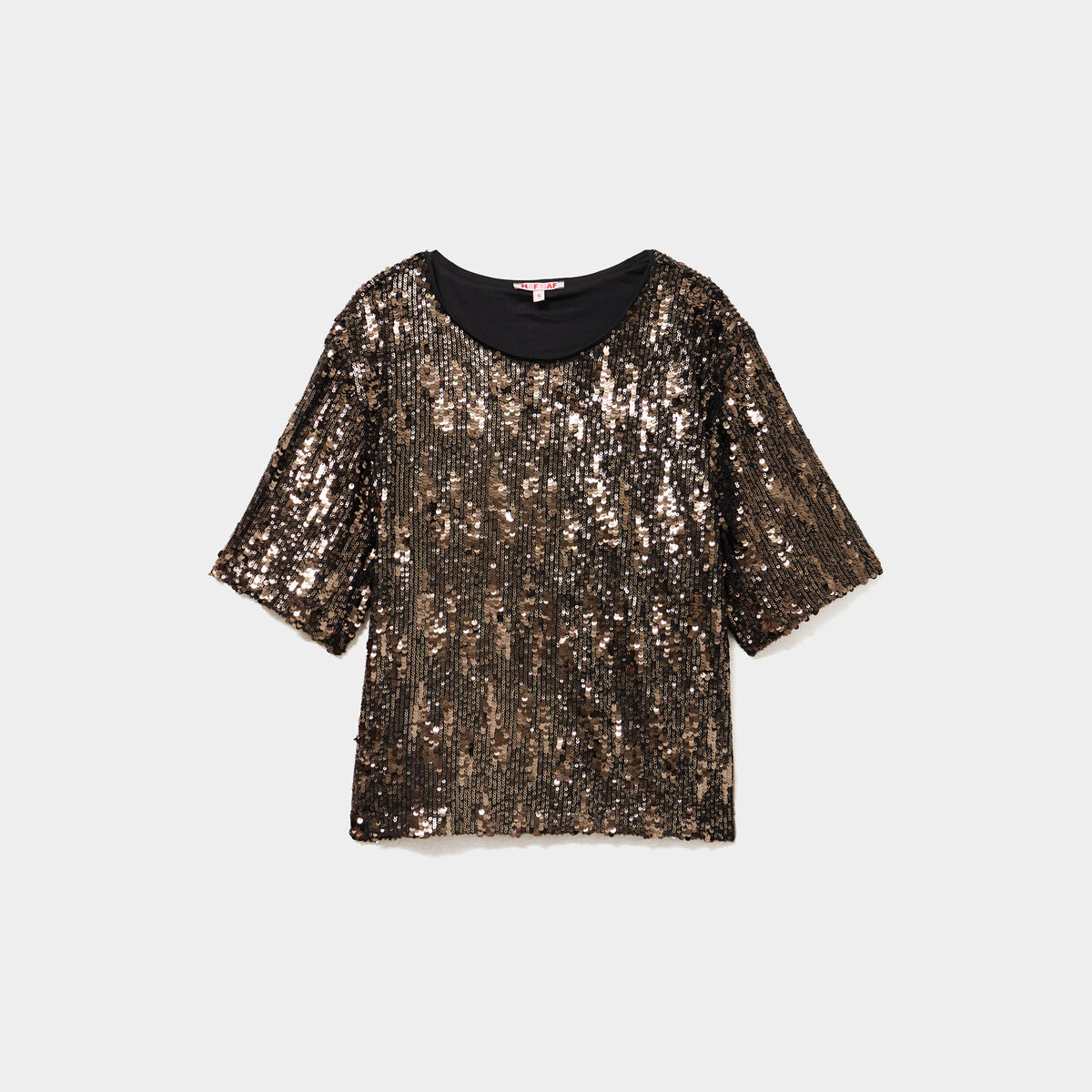 T-shirt &agrave; sequins manches courtes couleur cuivre femme